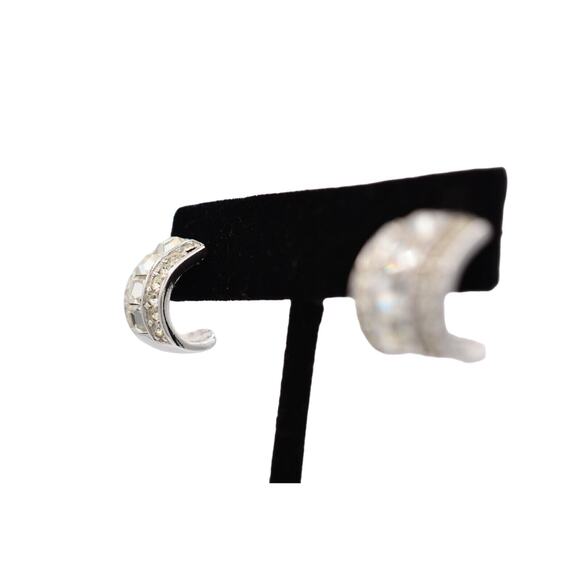 Givenchy Crystal Hoops Earrings Square Rhinestone Silver Vintage Signed BinAI - Picture 3 of 12